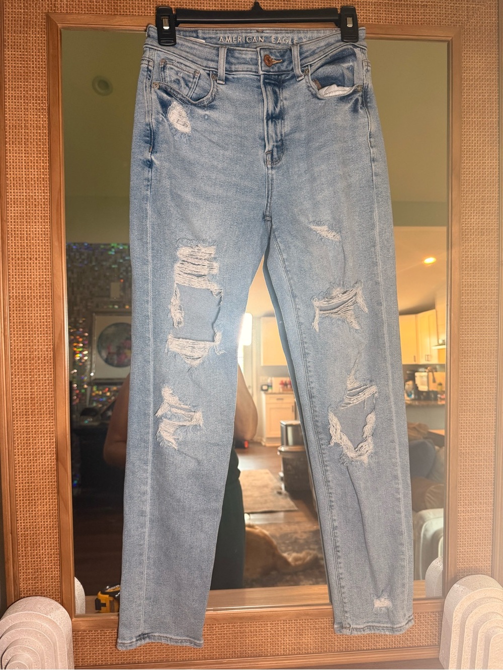 American Eagle Outfitters Light Wash Distressed Straight Leg Jeans